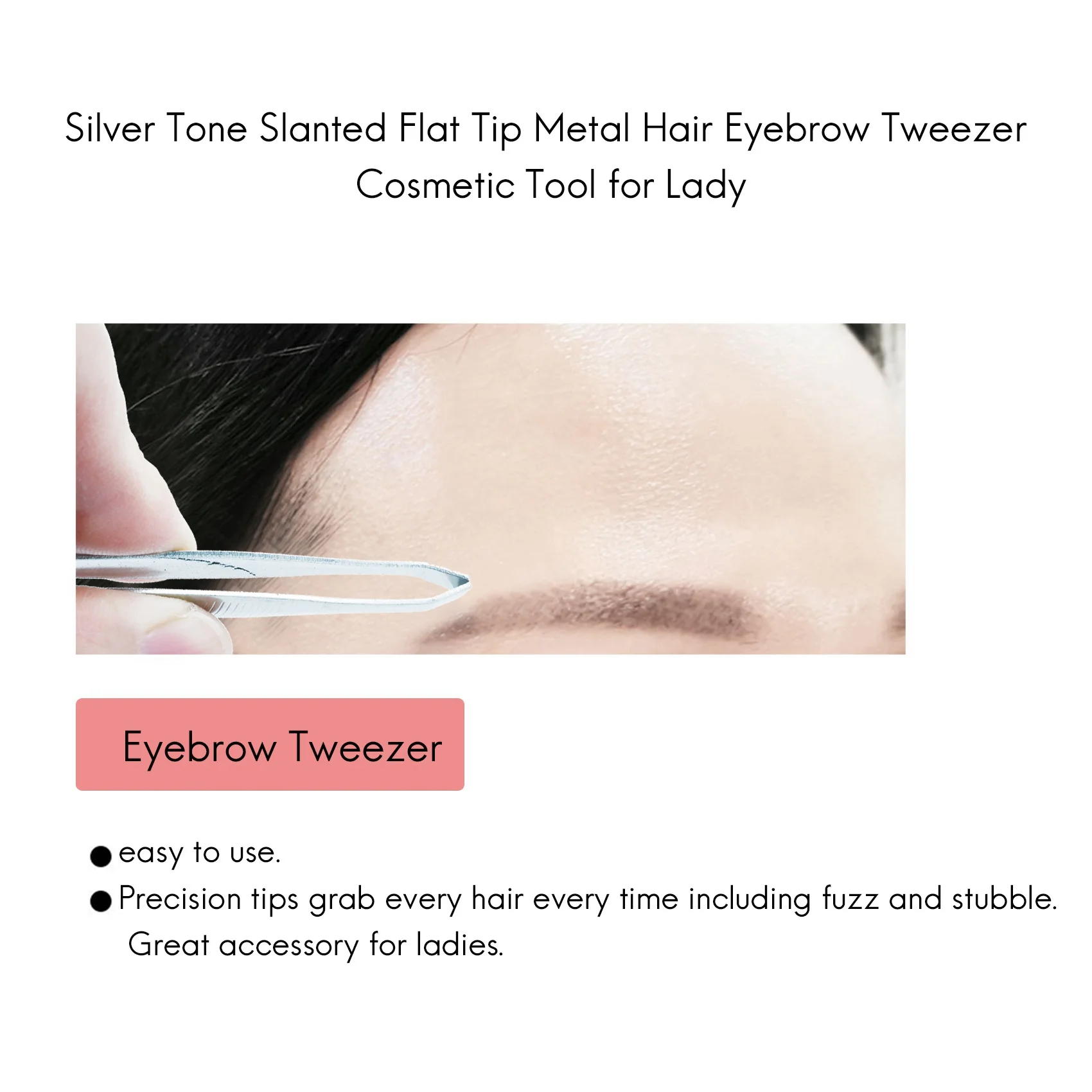 ABUU-2X Silver Tone Slanted Flat Tip Metal Hair Eyebrow Tweezer Cosmetic Tool For Lady