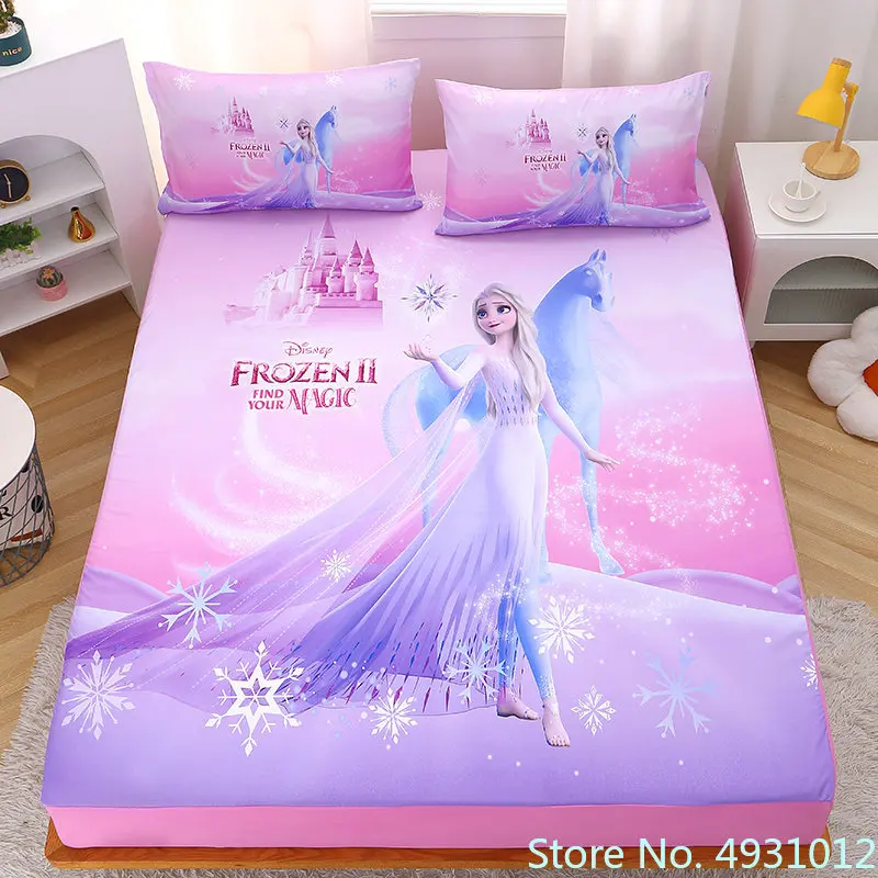 2023 Frozen Princess Sofia Elsa Anna Mattress Cover Fitted BedSheet with Elastic Band for Children Baby Boy Girl 1.2m Bed Linen