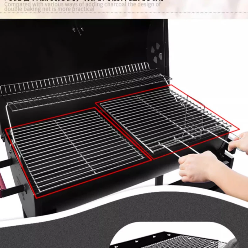 Household Barbecue Grill Charcoal Outdoor Oven BBQ Trolley Temperature Control Adjustable Height Family Party Tool