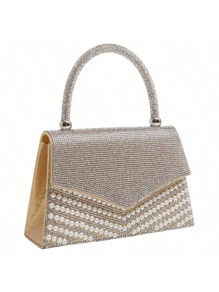 

Элегантная блестящая вечерняя сумочка-клатч с жемчугом и стразами, сумка для ужина, свадебная сумочка с цепочкой