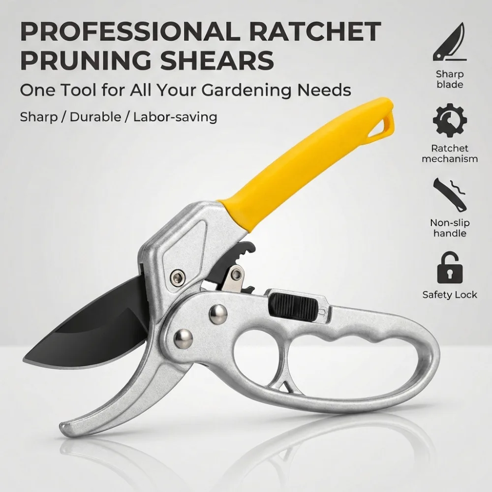 1pc Ratchet Pruning Shears Heavy-Duty Garden Ultra-Sharp Shears For Pruning Harvesting Shaping Gardening Accessories