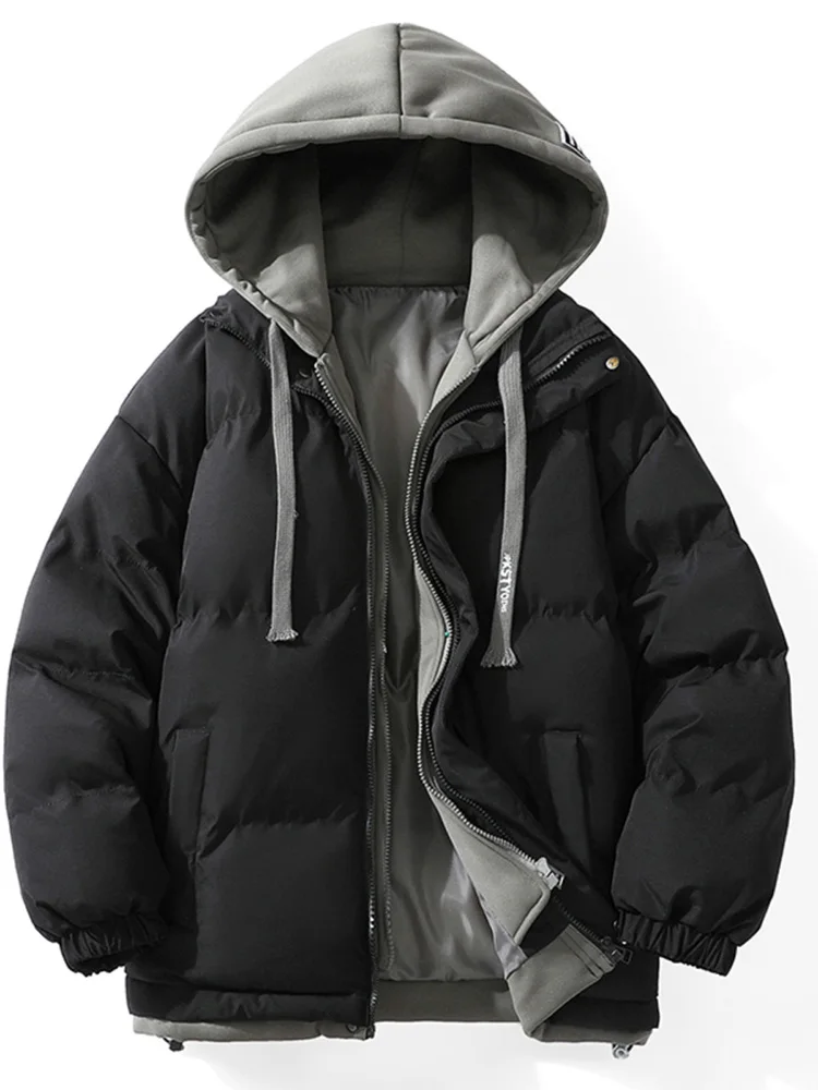 

Men's down Cotton Jaet Hooded Thiened Loose Winter Coat Youth Faion Brand Warm Zipper Closure Long Sve Pure Color