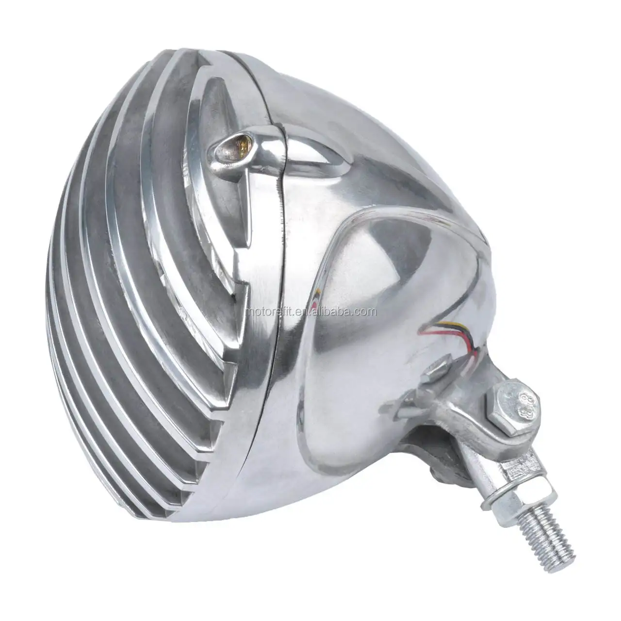 5 inch Amber Bullet Halogen Motorcycle Headlight With Grille for Bobber Cafe Racer Cruiser Vintage Style (Chrome)