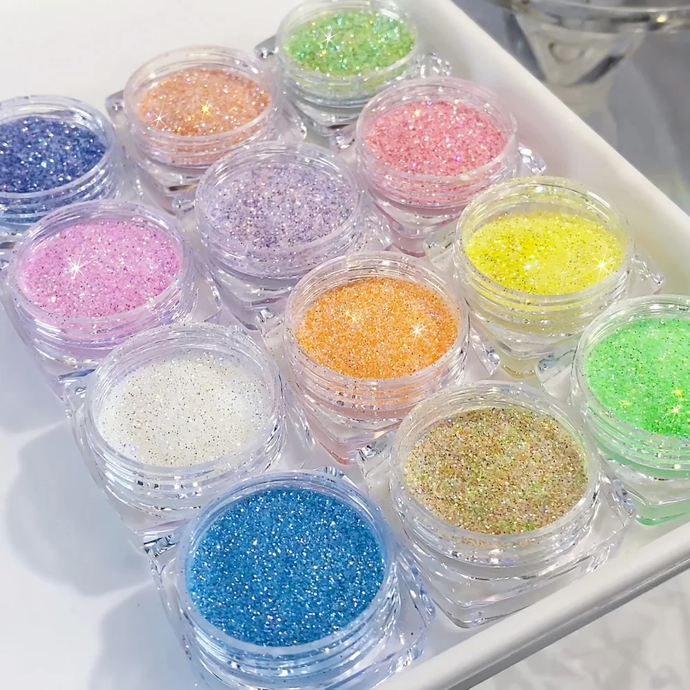 12 potten glanzend suikerpoeder nagelglitter iriserend suikerglitterpoeder voor nagels snoeplaatteffect nagelkunst decoratie pigment