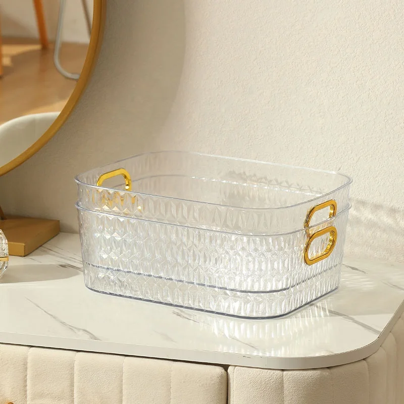 

Organizer Storage Plastic Basket Stand With Handles Household Sundries Products Storage Living Room Plastic Makeup Storage Box