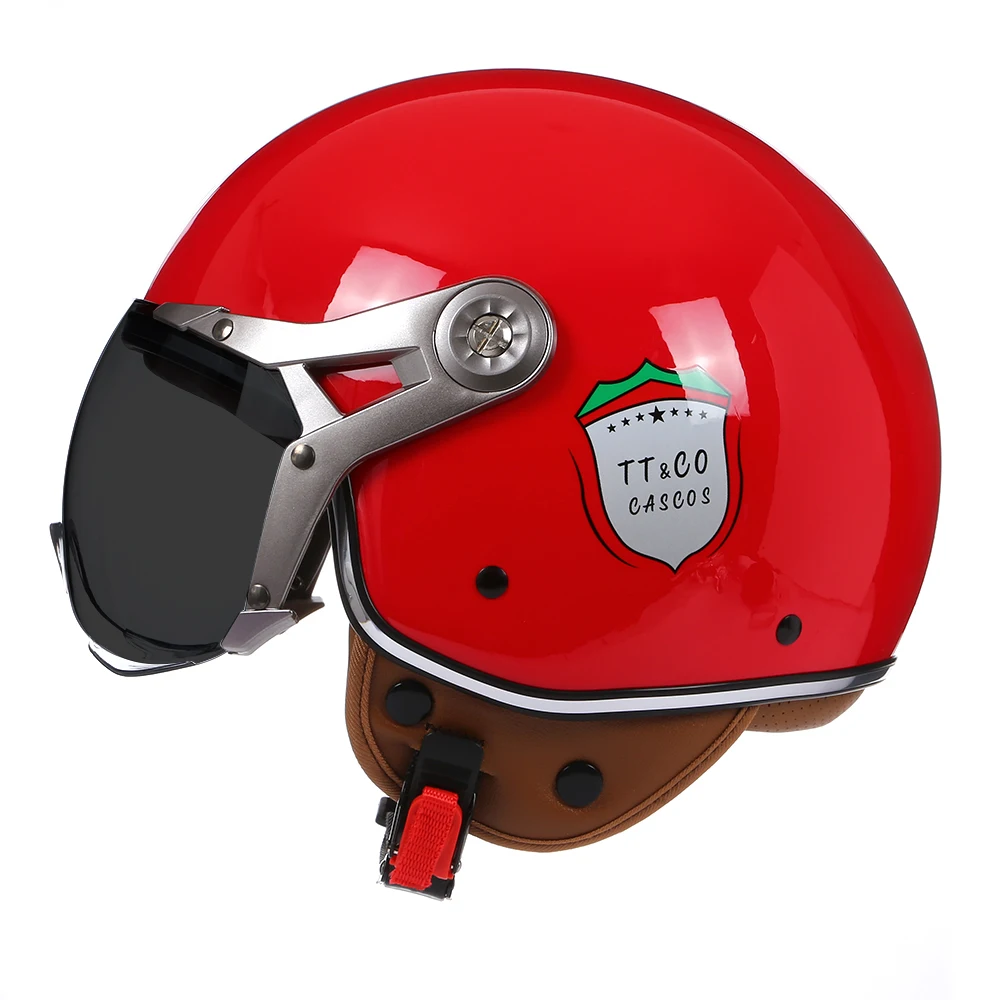 Vintage Motorcycle Helmet Open Face Pu Leather Helmet Four Seasons Bubble Lens Face Mask Helmet Scooter Jet Casque Casco De Moto