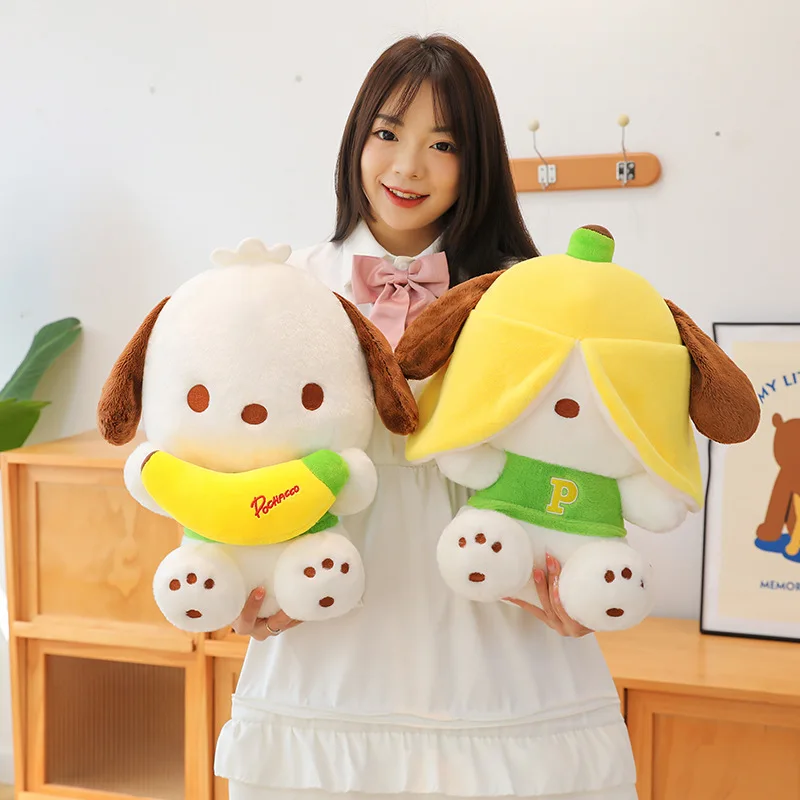

Sanrio, большой размер 60 см, серия Pochacco, банановая большая плюшевая кукла, подушка, детская игрушка, аниме, мягкая девушка, подарок на день рождения, декоративный диван