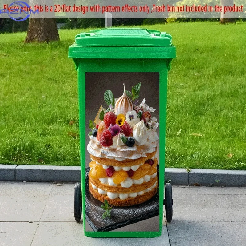 PC 2D Flat Self-Adhesive Trash Can Sticker, Colorful Fresh Fruit Multi-Layer Cake Decorative Decal, Creative Trash Can Decorat