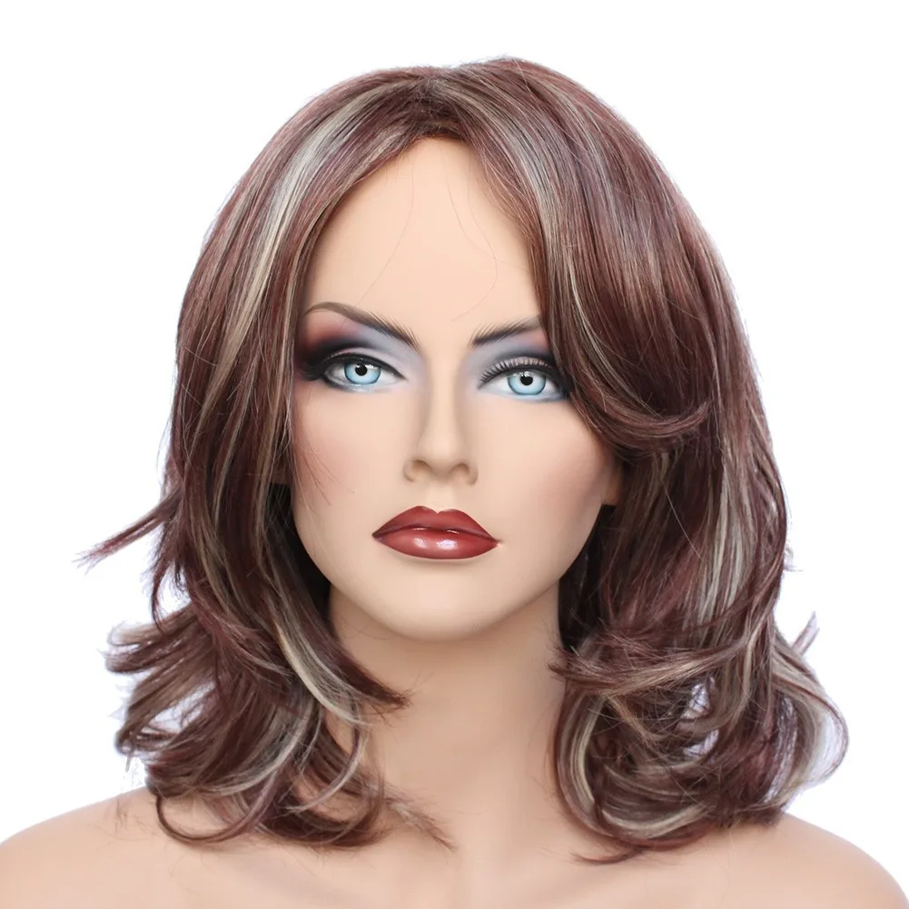 

Classic Cap women Synthetic wavy Medium Havana Brown/Blo wig HengFeng LHL02