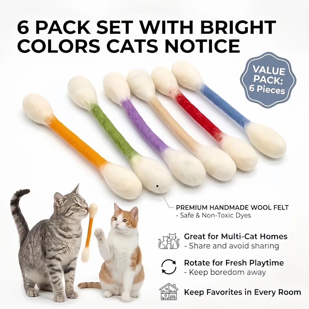 1Pc/6Pcs Pack Creative Large Cotton Swab Shaped Catnip Toy Durable Biting Stick Grinding Teeth Cleaning Interactive Chew Cat Toy
