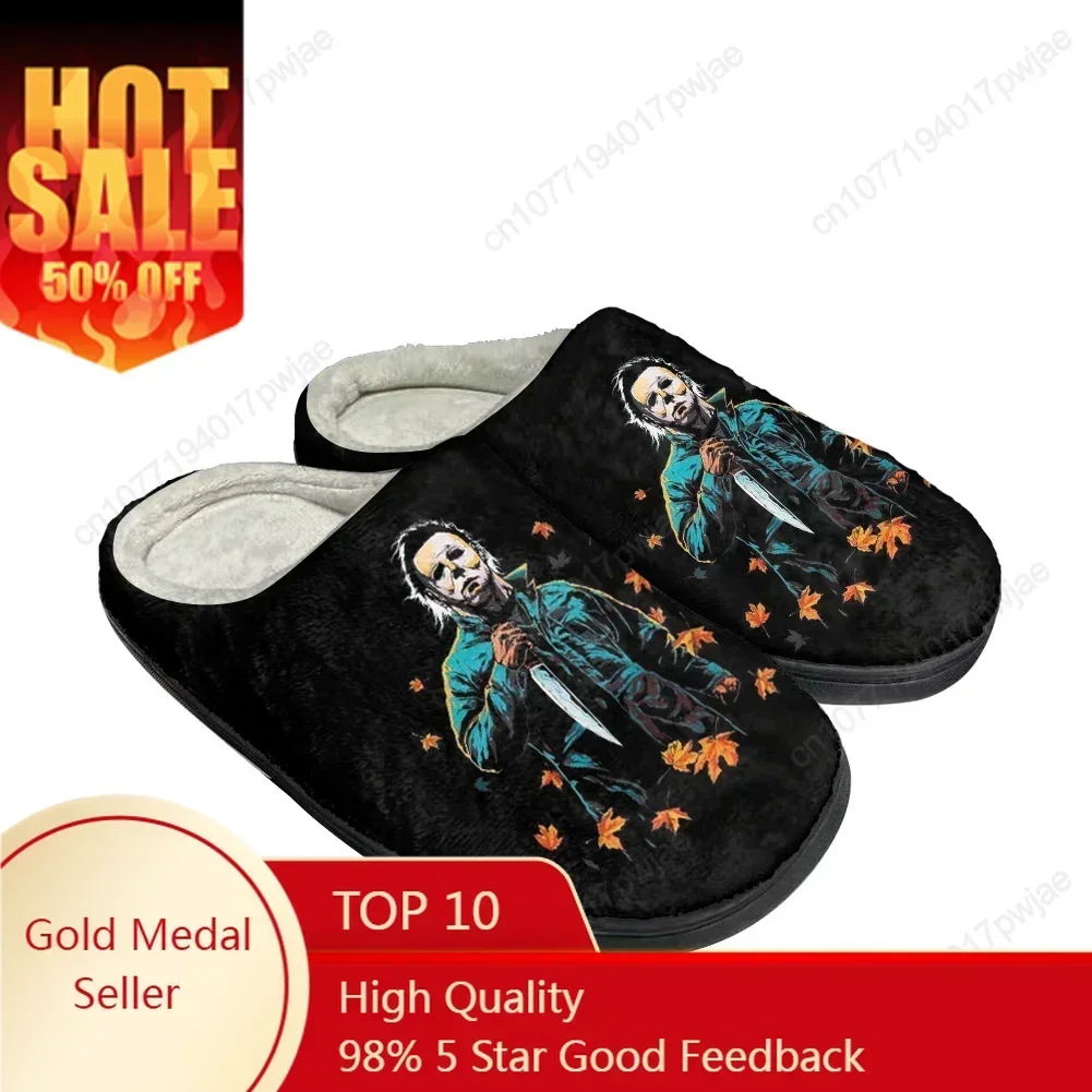 Terror Michael Myers Cotton Custom Slippers Mens Womens Sandals Plush Casual Keep Warm Shoes Thermal Soft Plush Non-Slip Slipper