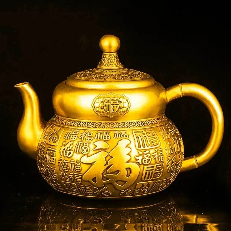 Sand-plated gold tea set 1 tray 1 pot 4 cups decoration Chinese teacups complete kung fu tea set