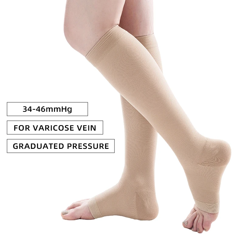 1 Pair Medical Compression Calf Sleeves 3 Levels Pressure Open Toe Breathable Varicose Vein Sports Running Socks 30-40 mmHg