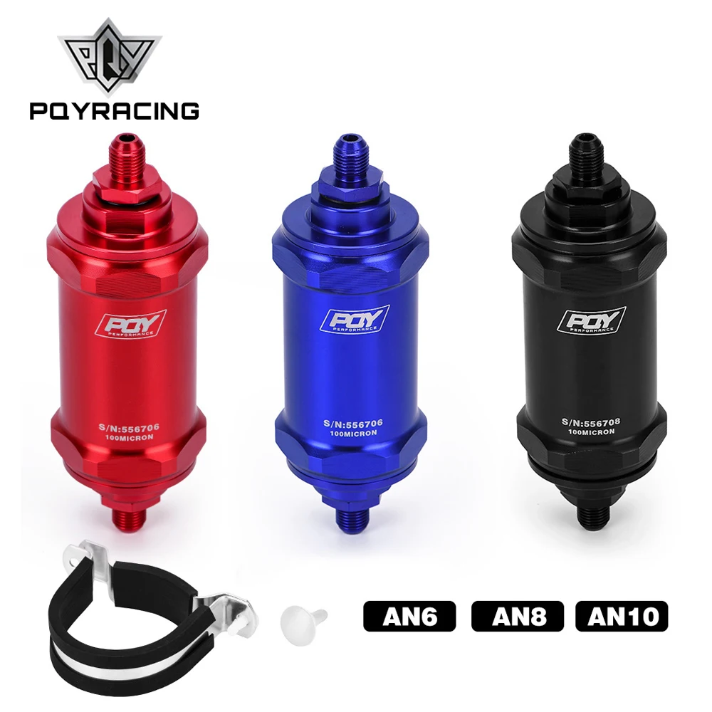 

PQY Fuel Filter E85 Ethanol BLACK AN6 / AN8 / AN10 Inline With 100 Micron Stainless steel element