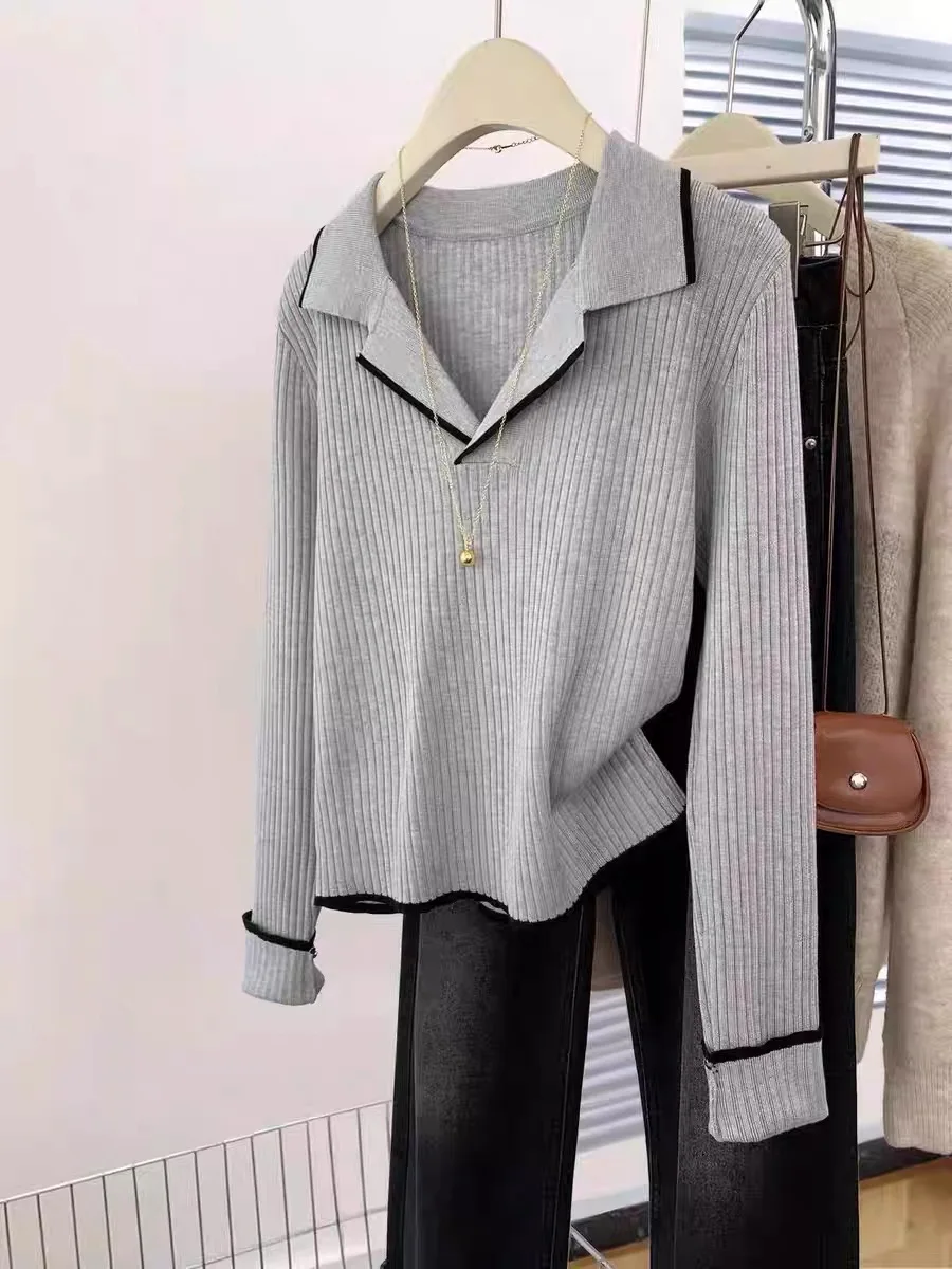 plus Size Women's Knitted  Ne Sweater Color Blo Loose Fit Autumn Winter Slimming Top Korean Sle Long Sve Crew Ne