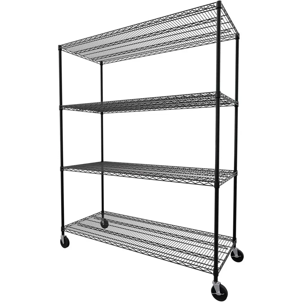 

Certified Heavy-Duty Zinc Steel Wire Storage Shelves with Wheels, Adjustable Feet, 4-Tier, 24x60x72, Black
