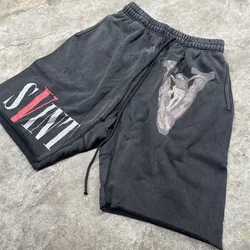 Pantaloncini Casual da uomo 24ss Saint Michael 1:1 pantaloncini oversize da donna con stampa nera lavata della migliore qualità