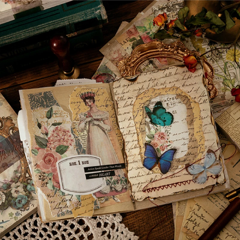 8 Style100Pcs/book Memo Material Paper Vintage Artistic Character Message Card Beautiful Flowers European Style DIY Hand Account