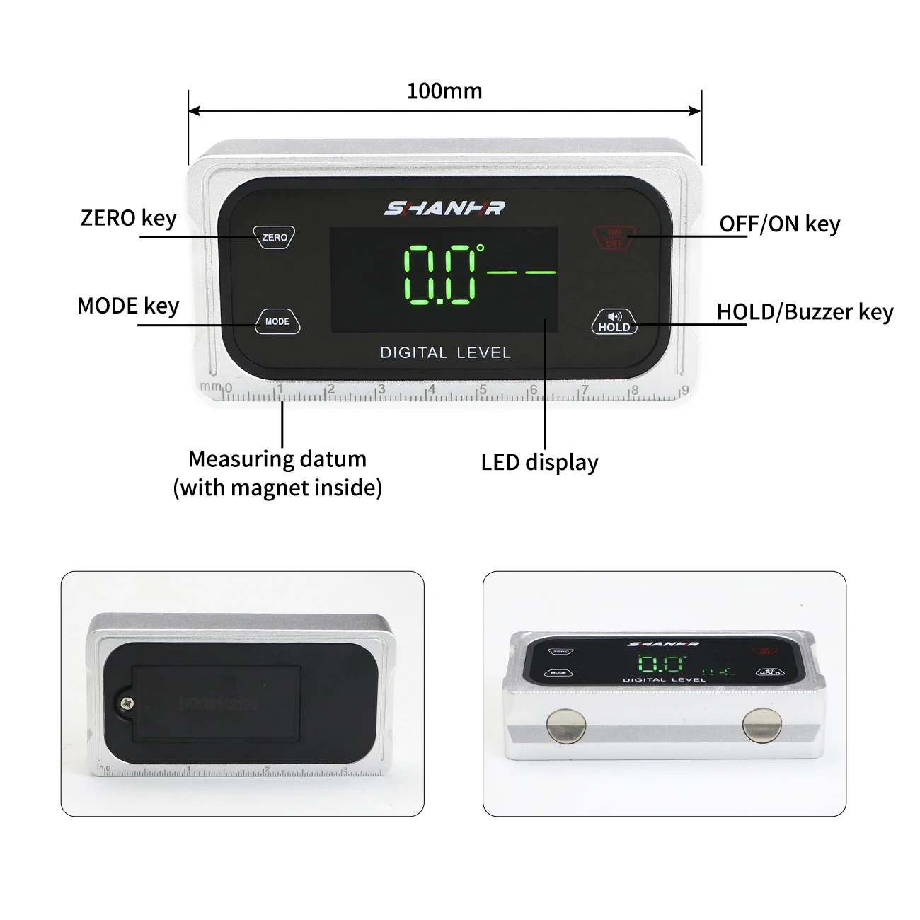 Digital LCD Angle Gauge – Stainless Steel Protractor, 4x90° Display, IP54, 0.01mm Accuracy, For Precision Measurement