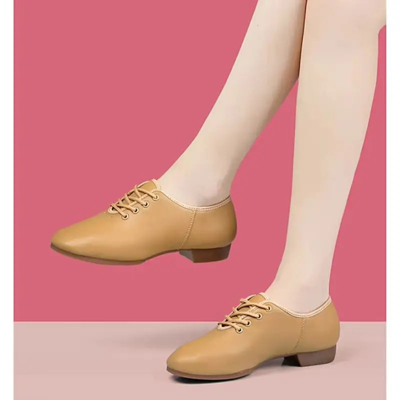 2.5Cm Low Heeled Women's Dance Shoes Cow Tendon Soft Sole Anti Slip Shock-Absorbing Quiet Comfortable Leather Dance Shoes