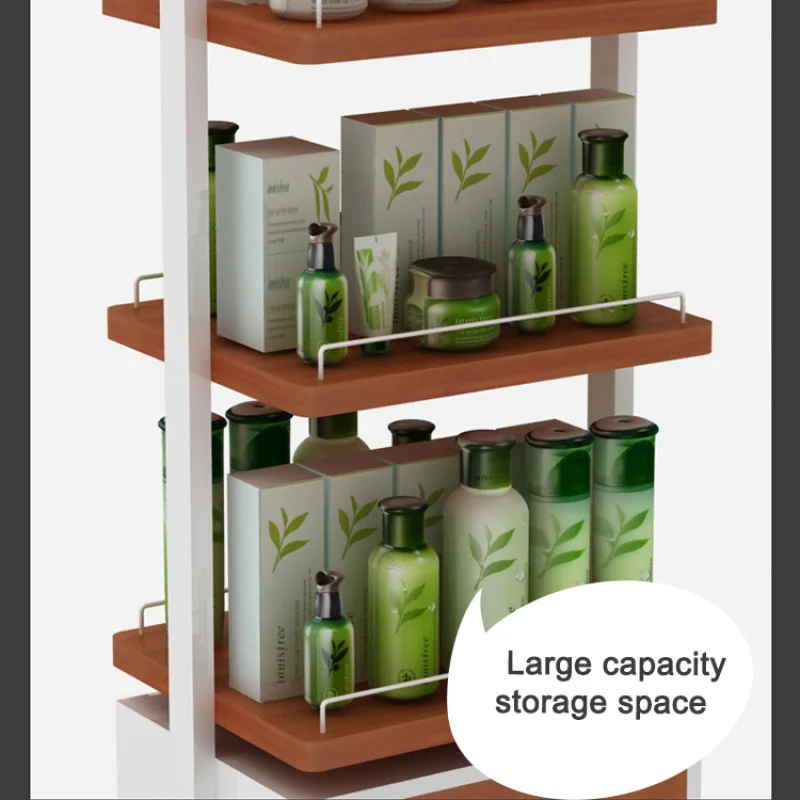 custom.Kainice High Quality Cosmetic Display Double Sided Wooden Cosmetic Stand Display Shop Racking Display Skincare P