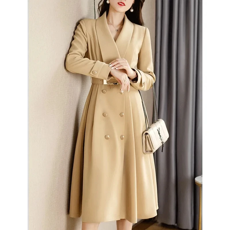 

2022 spring clothing early autumn new temperament windbreaker ladies mid-length coat fashion design high-end sense coat dress