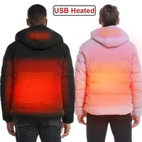 Men Winter Warm USB Heating Jackets Pure Color Hooded Heated Clothing 2 Area USB Winter Outdoor Electric Heating Jackets M-7XL