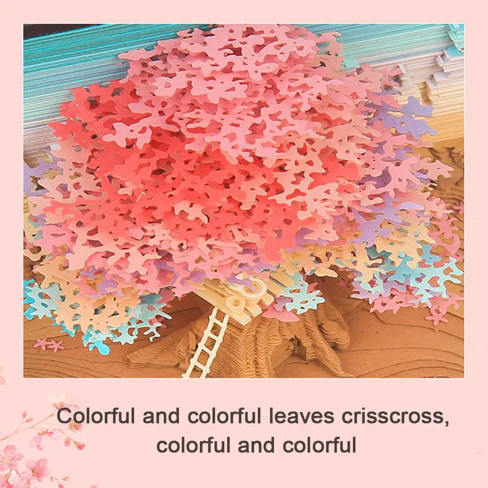 Cherry Blossom Treehouse Treehouse Panoramic 3d Note Paper Carving Tree Panoramic Note House Mirror Three-dimensional Color V0a6