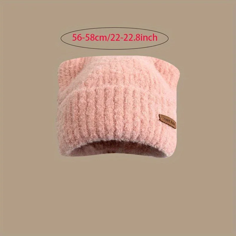 Thicker Ear Protection Soft Street Beanie Hat Woman Bonnet Solid Color Warmth Hat Winter Cute Cat Ear Earflap Knitted Hat