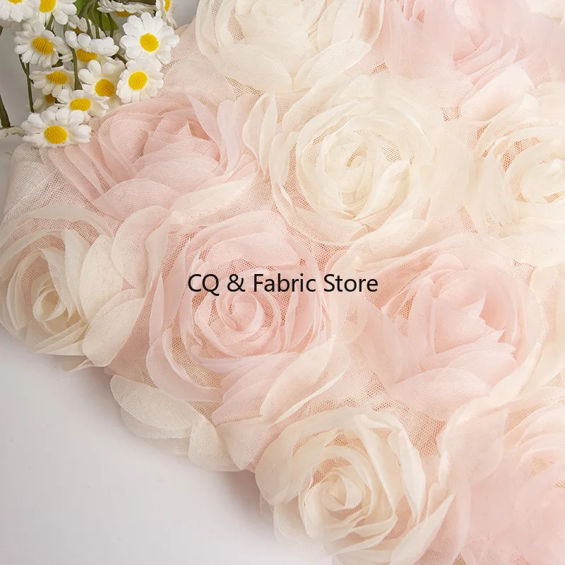 High Quality Exquisite Embroidery Lace Fabric Wedding Dress Skirt Curtain DIY Width 130cm