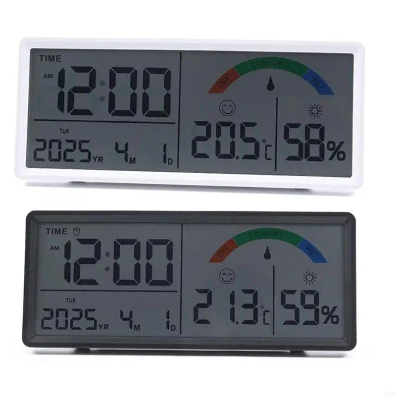 

L74D Battery Operated Large LCD Screen Digital Alarm Clock with Integrated Temperature Humidity Monitoring Snooze Function