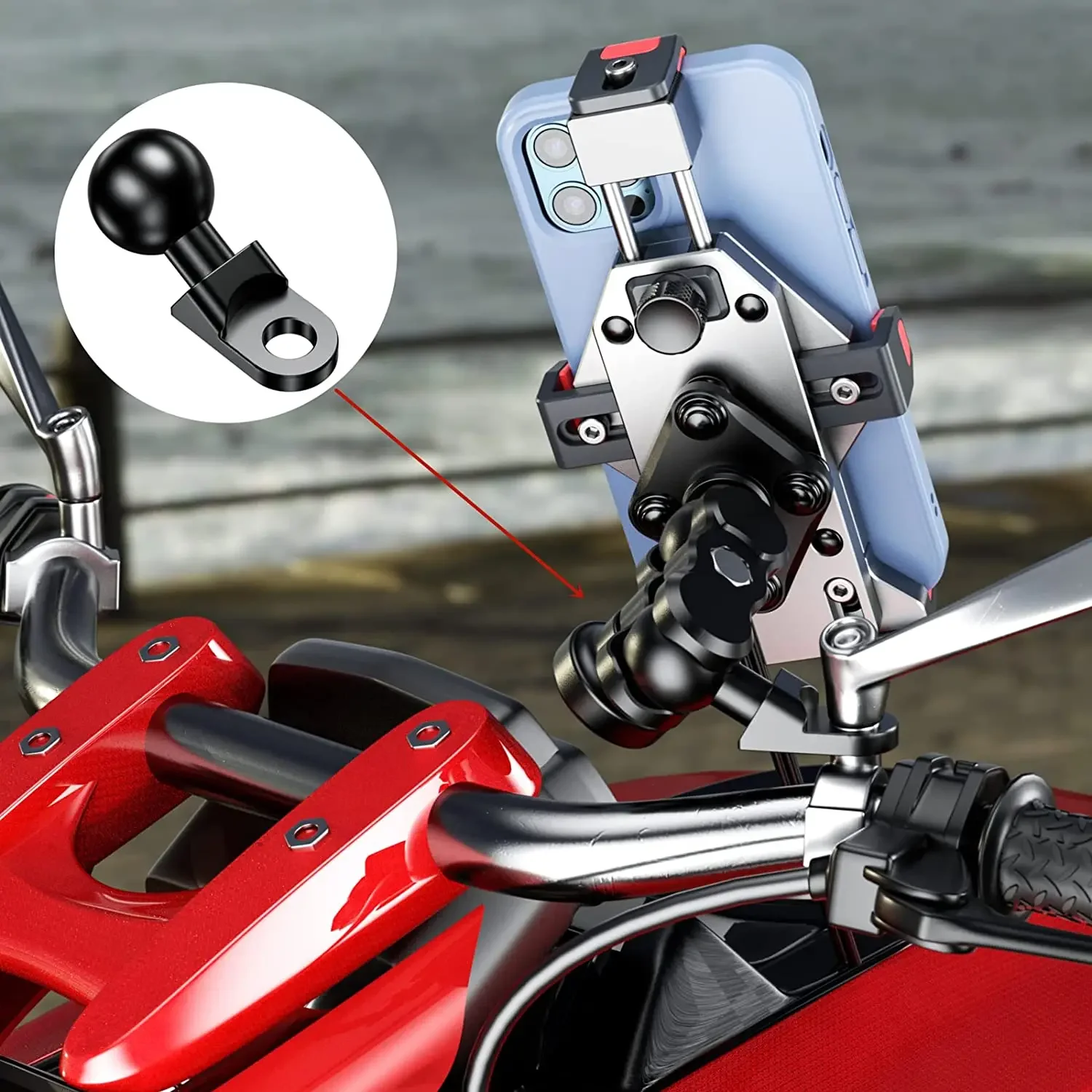 1 In Ball Head Mount Adapter GPS Holder Motorcycle Bicycle Handlebar Clip Rearview Mirror Bracket for GoPro 10 9 8 Camera Mounts