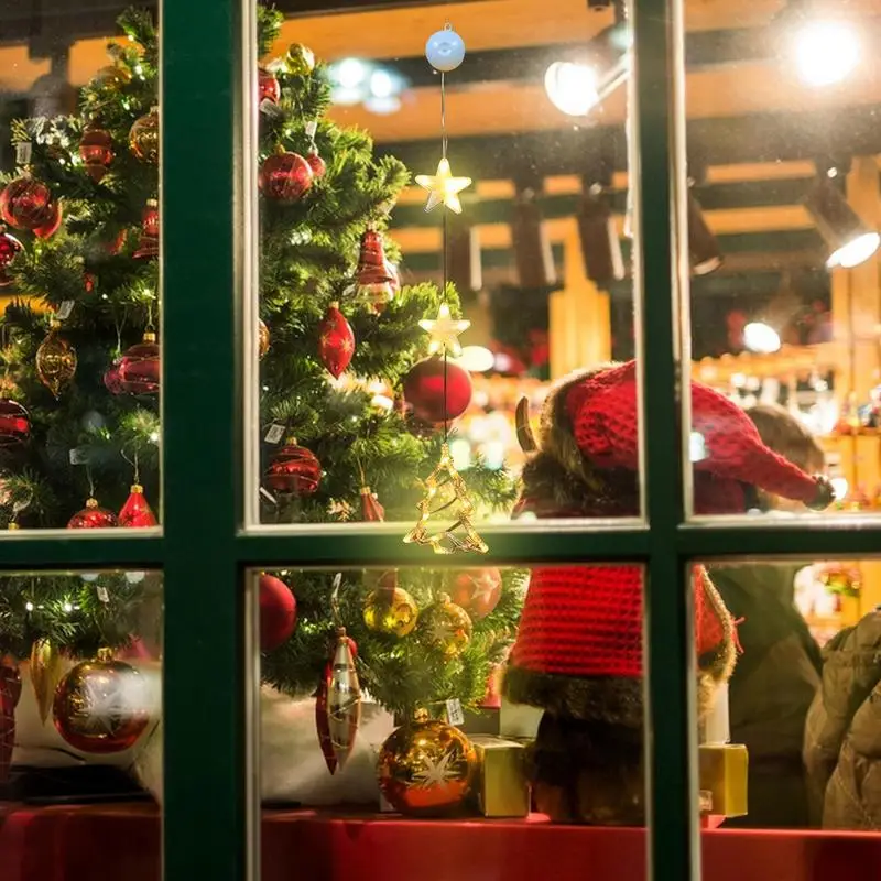 Luces de ventana de estrella de Navidad LED, decoración colgante de Navidad, funciona con pilas, decoraciones de ventana de Navidad