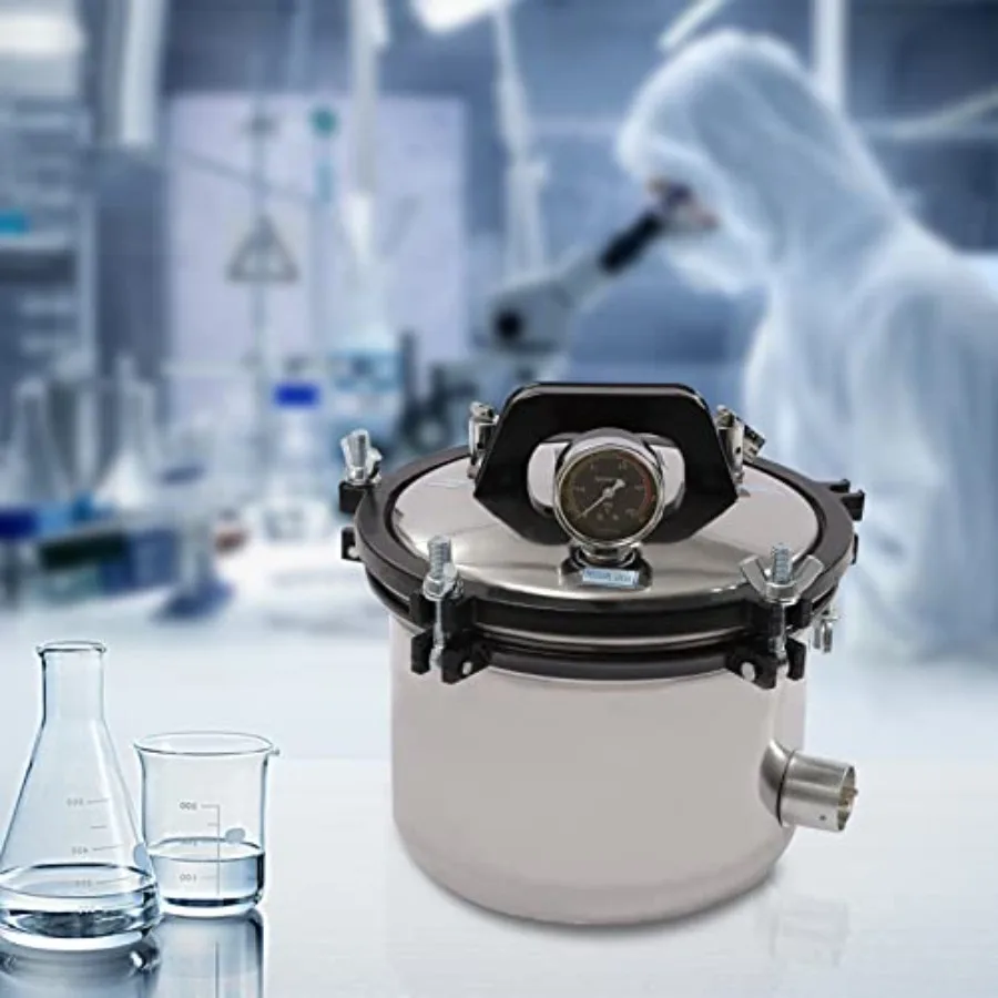 Portable 8L 1.2KW Desktop Steam Autoclave Sterilizer 110V Stainless Steel High Pressure Steam Cleaner for Laboratory and Home U