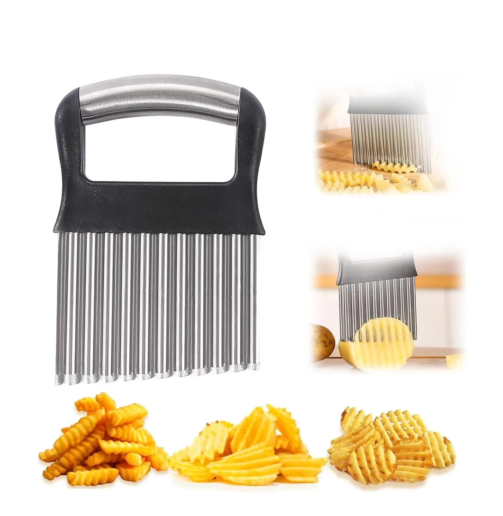 

New Multipurpose Crinkle Cutter Wavy Chopper Knife Fruits Vegetables Stainless Steel Crinkle Cutter Blade Full Grip Handheld