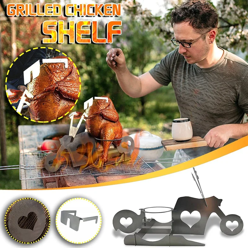 

JFBL Hot Portable Grill Chicken Rack Beer Can Chicken Stand Outdoor BBQ Party Serve Rack Motorcycle Beer Chicken Grill Steel Rac