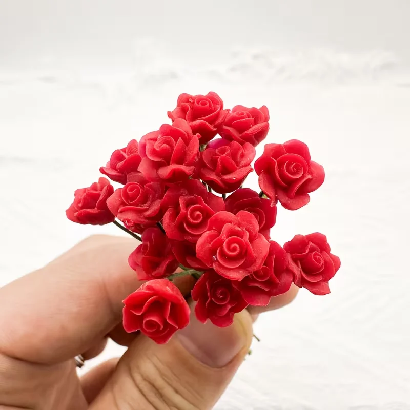 Set of 5 Miniature Rose Decorations - Artificial Mini Roses Realistic Resin/Metal Flower Models, Home Micro Landscape Decoration