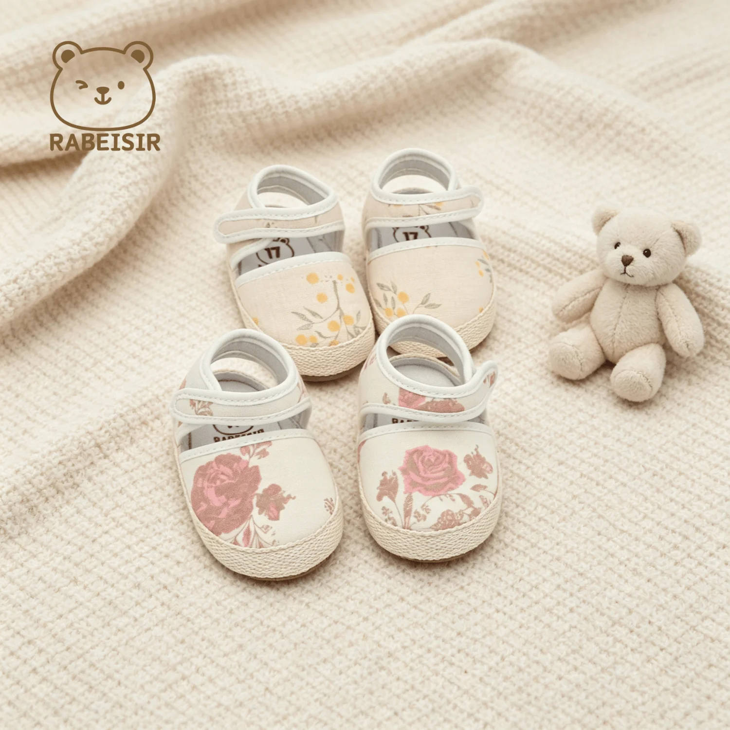 0-18 Months Baby Girl Retro Floral Print Casual Shoes with Velcro Edge and Soft Sole Baby Walking Shoes