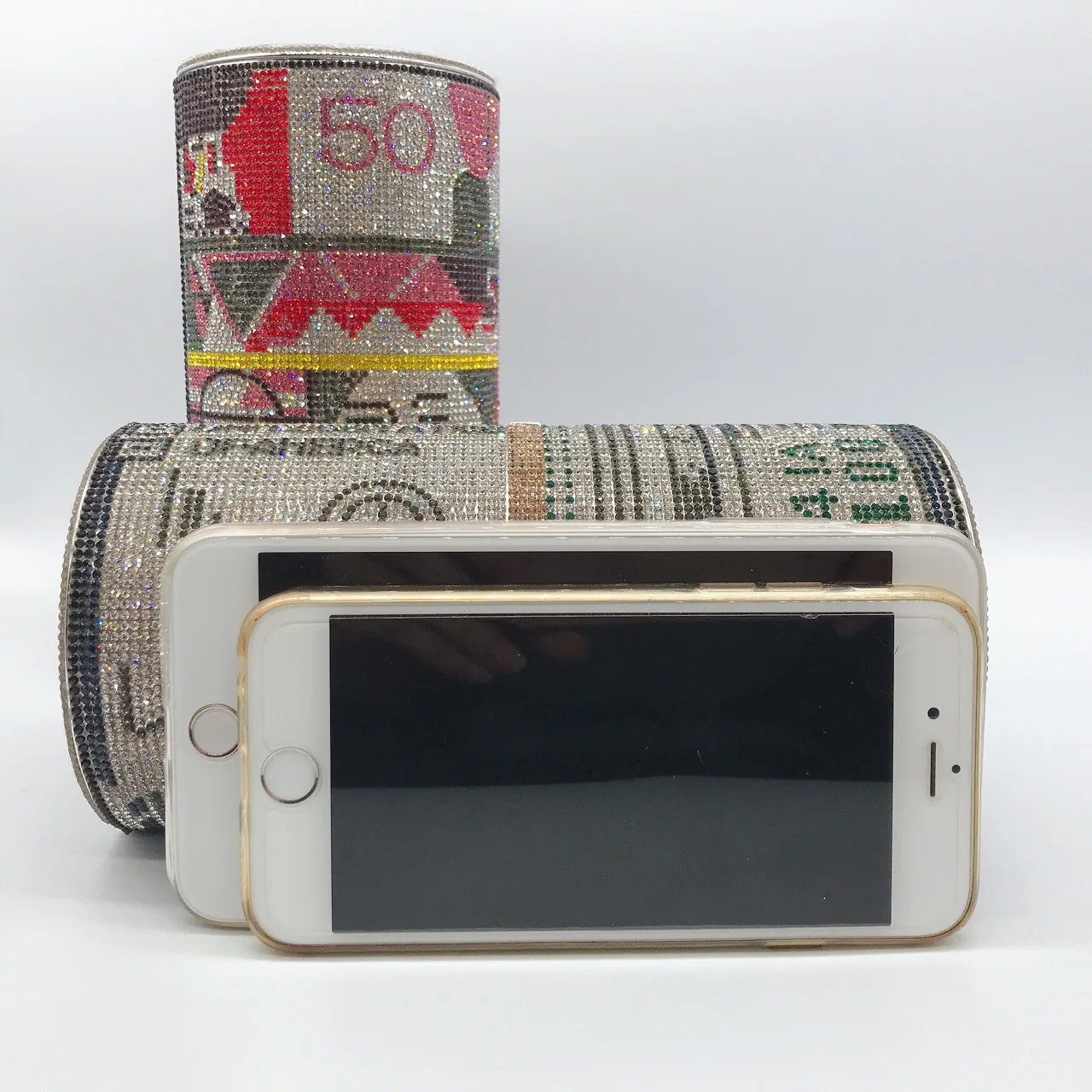 Diamond-encrusted Dinner Bag Cylinder Full Diamond Dollar Clutch Banquet Diamond Chain Bag Rhinestone Purse Bolsos De Lujo Mujer