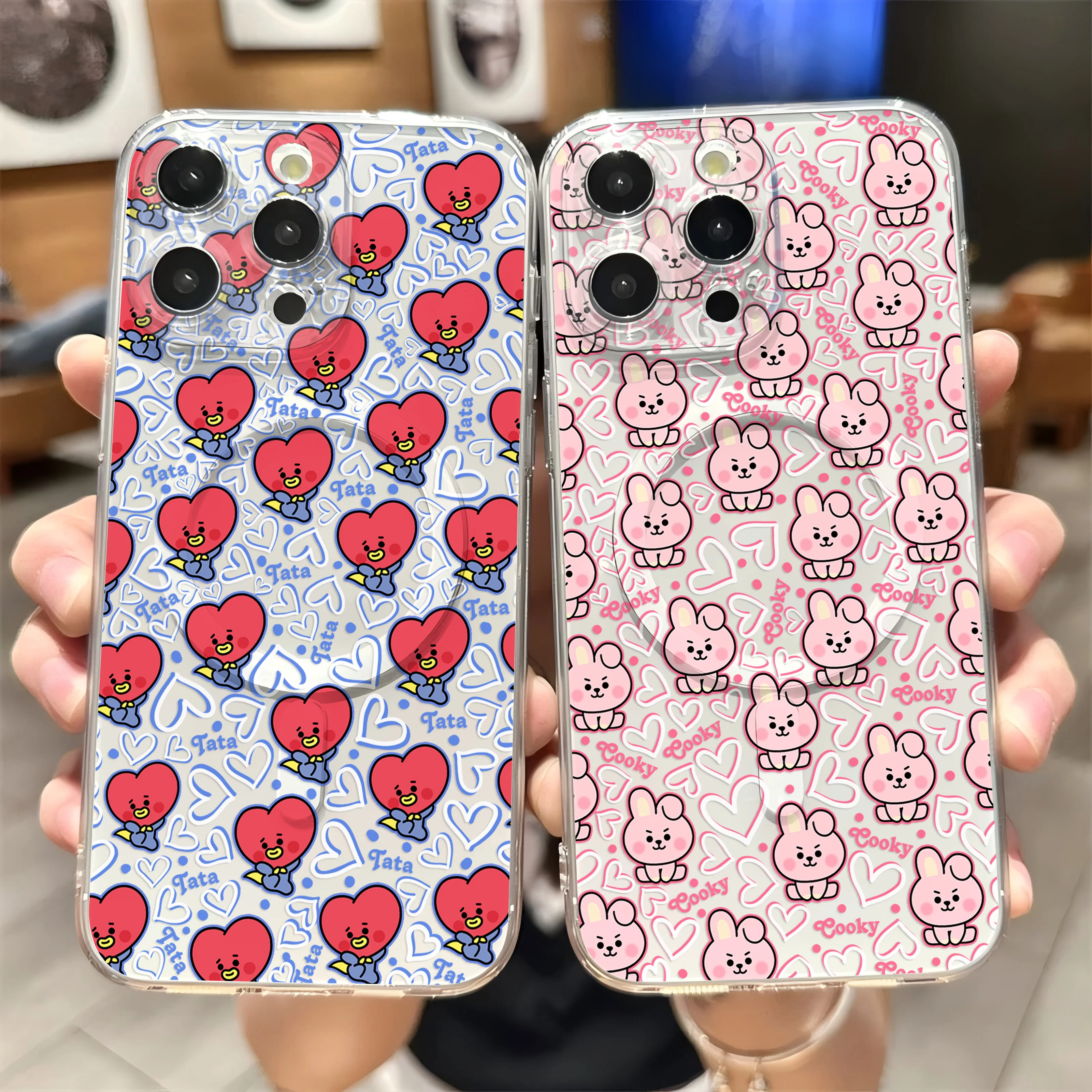 Hot Cute B-BT21 New Magnetic Phone Case For Samsung Galaxy S25 S24 S23 S22 S21 S20 FE Edge Plus Ultra 5G Soft Clear TPU Cover