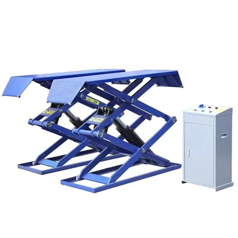 4000kg/3500kg Ultra-Thin Scissor Car Lift Electrical Lock Release 1.85m Low Rise 4 Cylinder Hydraulic Scissor Lifter With CE