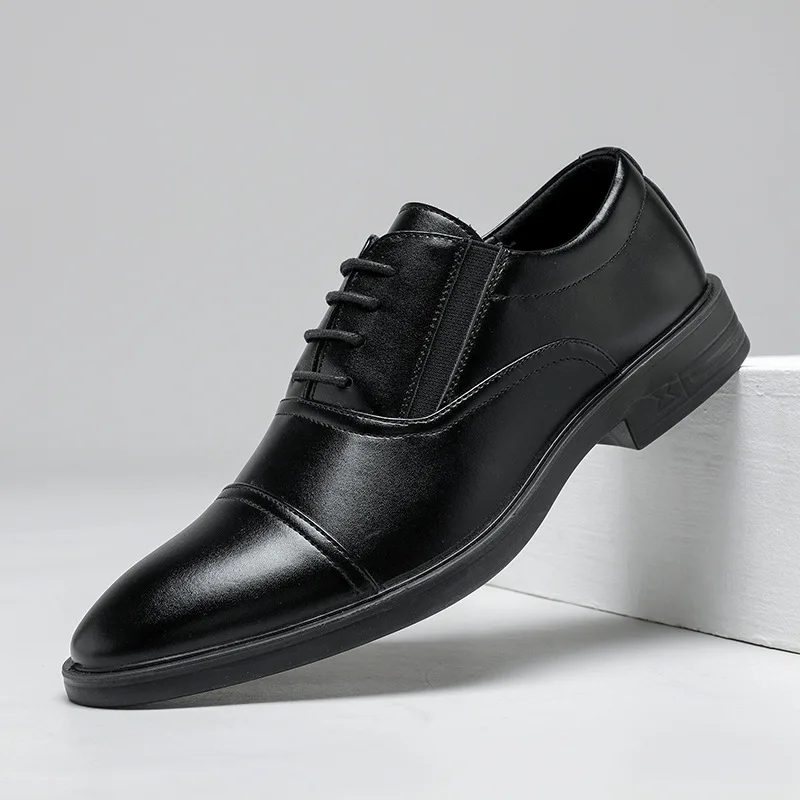 Men's Derby Shoes Autumn British Style Formal Dress Shoes Slip-Resistant Sole Business Casual Oxfords Men Contrast Panel Design