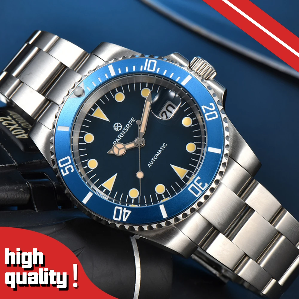 PARNSRPE New Top-grade Blue diving series men's watch Luminous Sapphire NH35 automatic mechanical waterproof