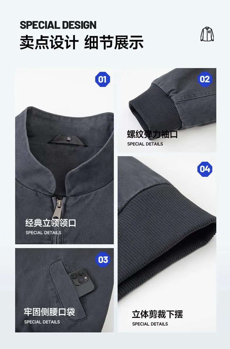 Neue 2026 Frühling Herbst Lässige Herren Baumwolljacke Outdoor Einfarbiger Reißverschluss Stehkragen Mantel Streetwear Winddichte Oberbekleidung – Detail 4