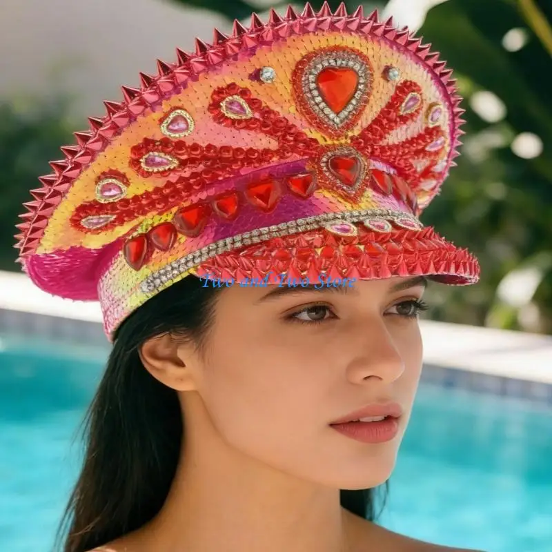 

HX6F Stylish Heart Rhinestones Embellished Bucket Hat for Elegant Occasion Comfortable Polyester Fabric for Summer Wear and