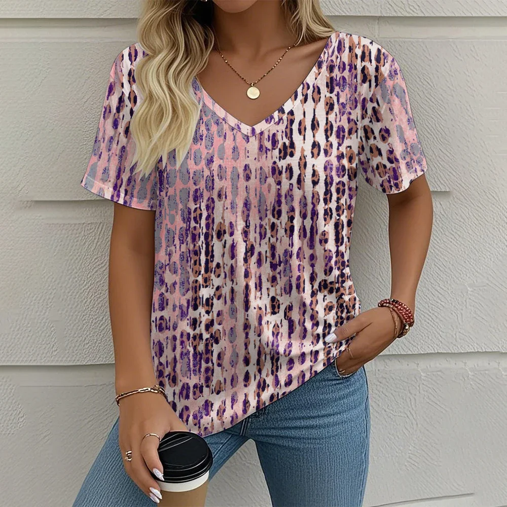 

Vintage Women's T-Shirts Summer Gradient Graphics Tops V Neck Fashion Female Clothing Floral Print Tees Loose Oversized T Shirts