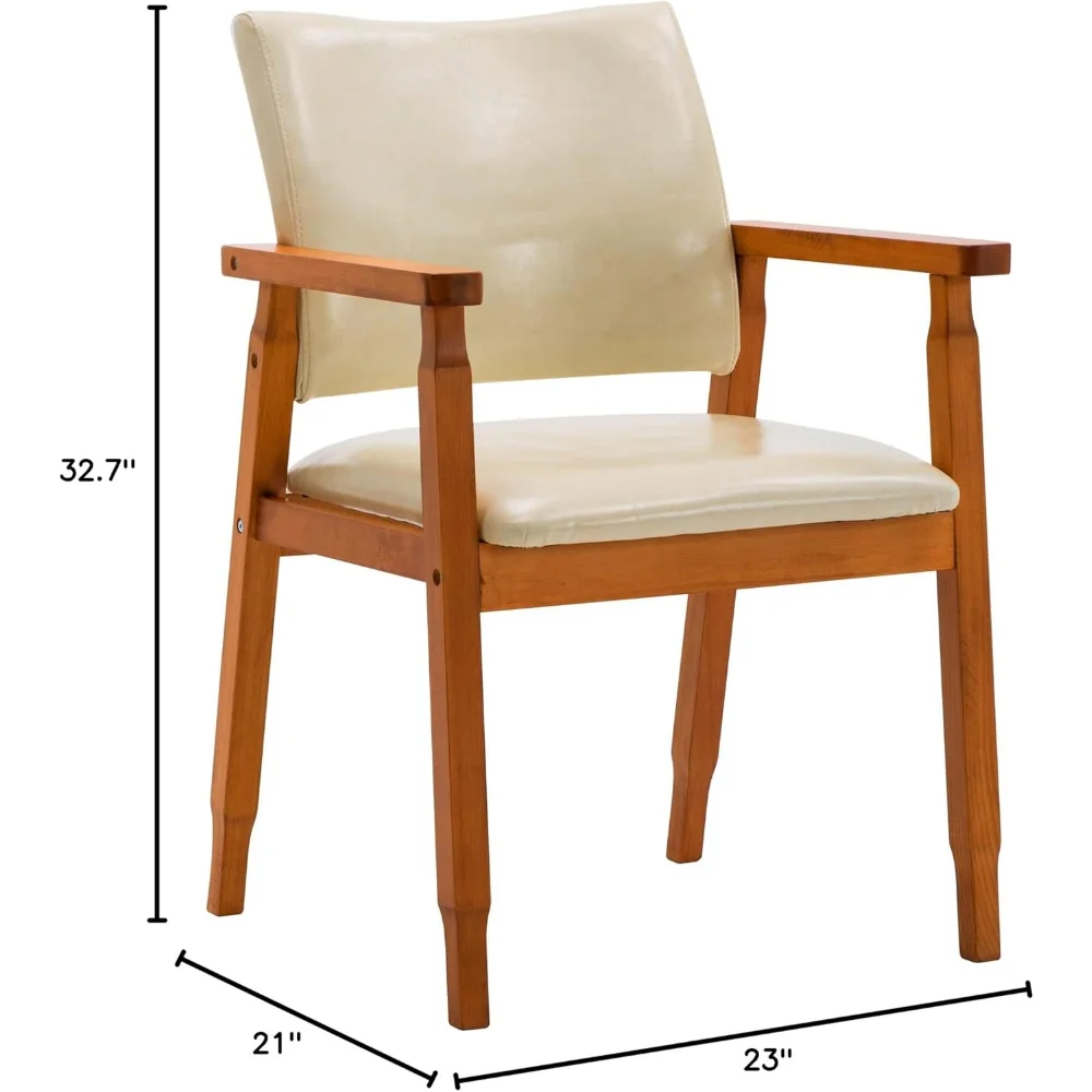 Mid-Century Dining Side Chair with Faux Leather Seat in Tan, Arm Chair in Walnut,Set of 4