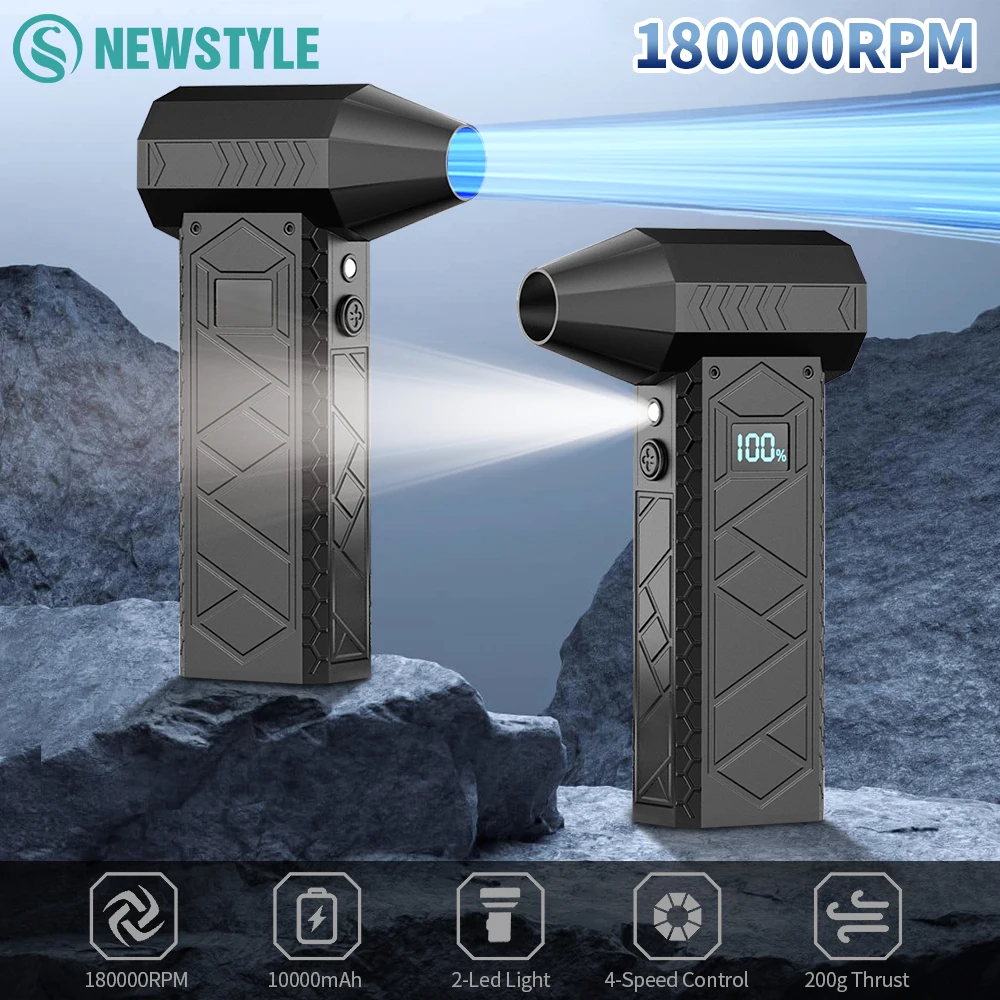 

Пылесос со сжатым воздухом, 10000 мАч, 180000 об/мин, электрический пылесос с подсветкой дисплея, 4 регулируемые передачи, беспроводной турбовентилятор