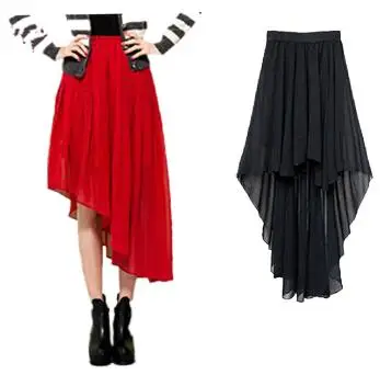 

2024 Summer Ms. Long irregular chiffon skirts,vestidos women sexy skirts,Rainbow color party skirts punk rock clothes women red