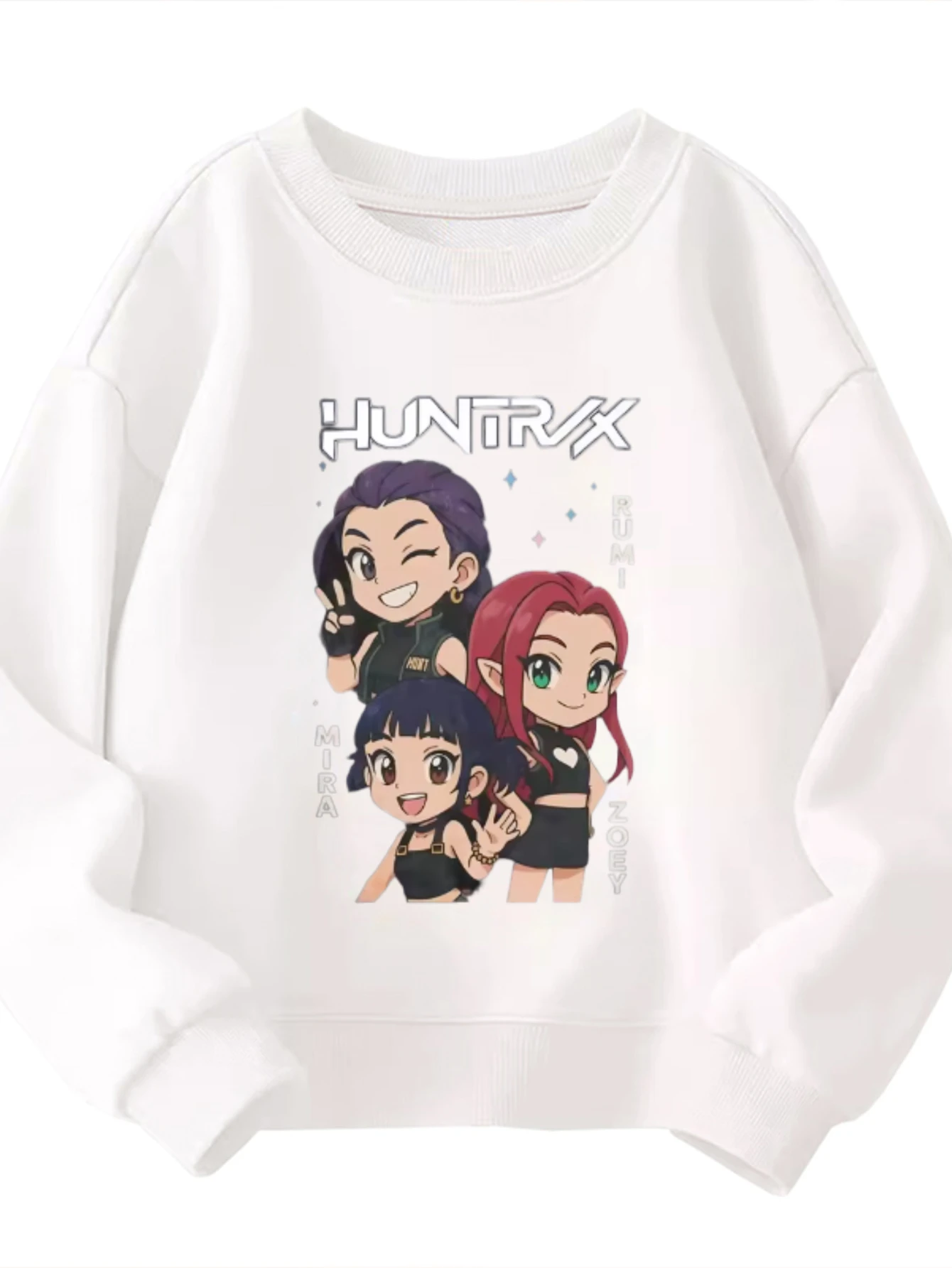 

​ Детская хлопковая толстовка с круглым вырезом и рисунком HUNTRX для девочек с рисунком для мальчиков и девочек, повседневная уличная одежда ​